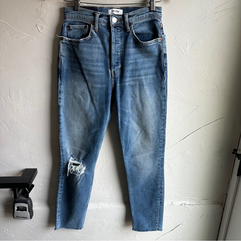 RE/DONE 90s High Rise Ankle Crop Jeans 27 Vintage 20+ Year Old‎ Upcycled Denim